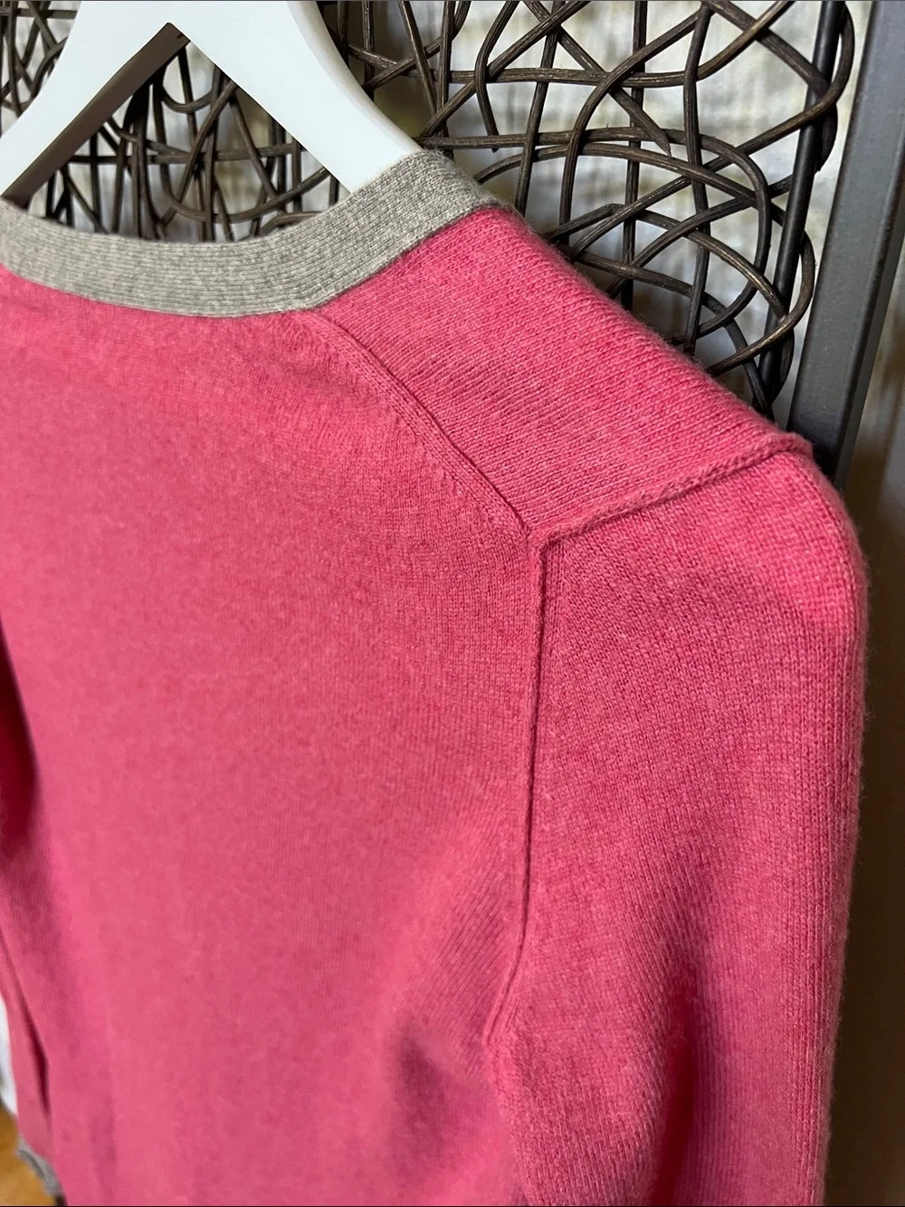 Banana Republic Cashmere Wool Bl Cardigan Sweater Varsity Style Pink Grey SP